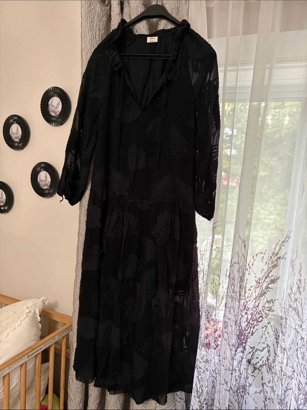Wilfred Black Sheer Tiered Midi Dress